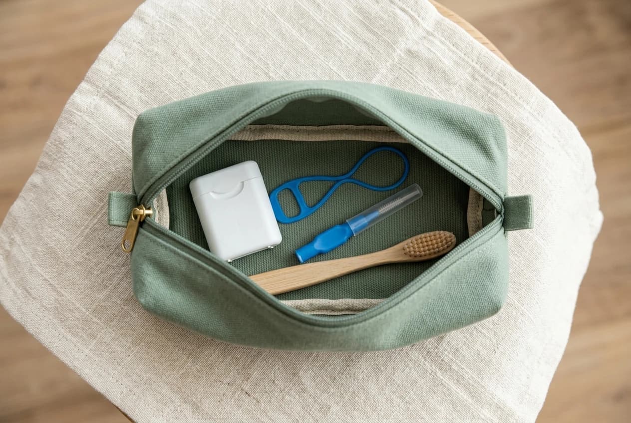 A portable hygiene kit with flossing tools for daily care with braces.
