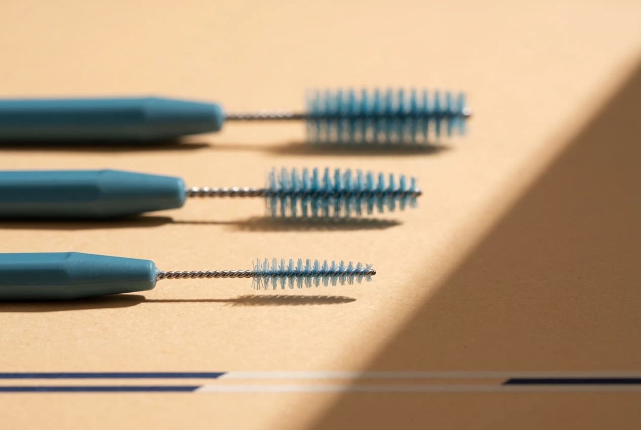 Interdental brushes in different sizes for an article about gum maintenance.